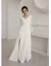 Long Sleeves Ivory Chiffon Slit Beach Wedding Dress